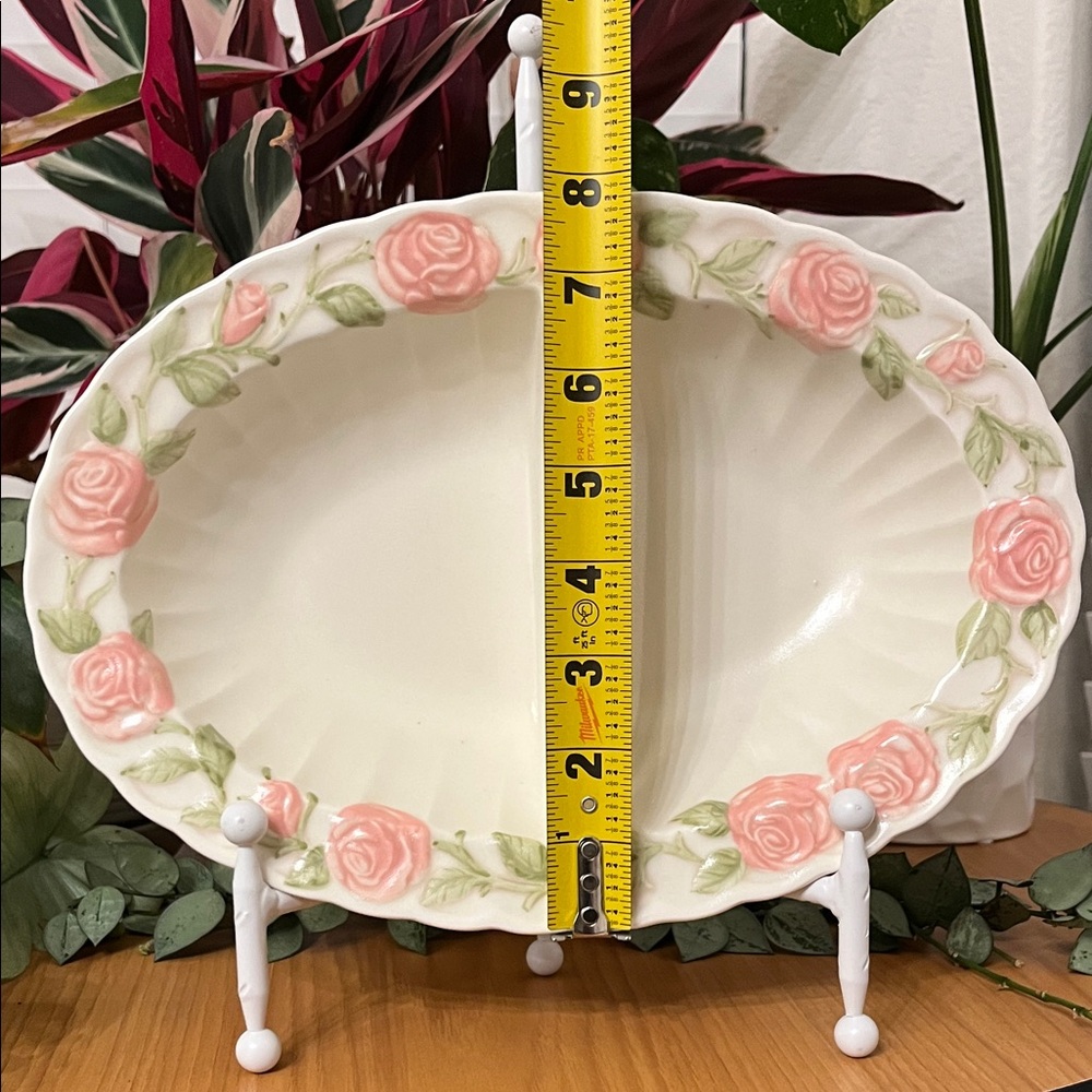 Metlox Vintage 1960’s Poppytrail Vernon Rose Pink Oval Divided Vegetable Dish - Picture 6 of 7